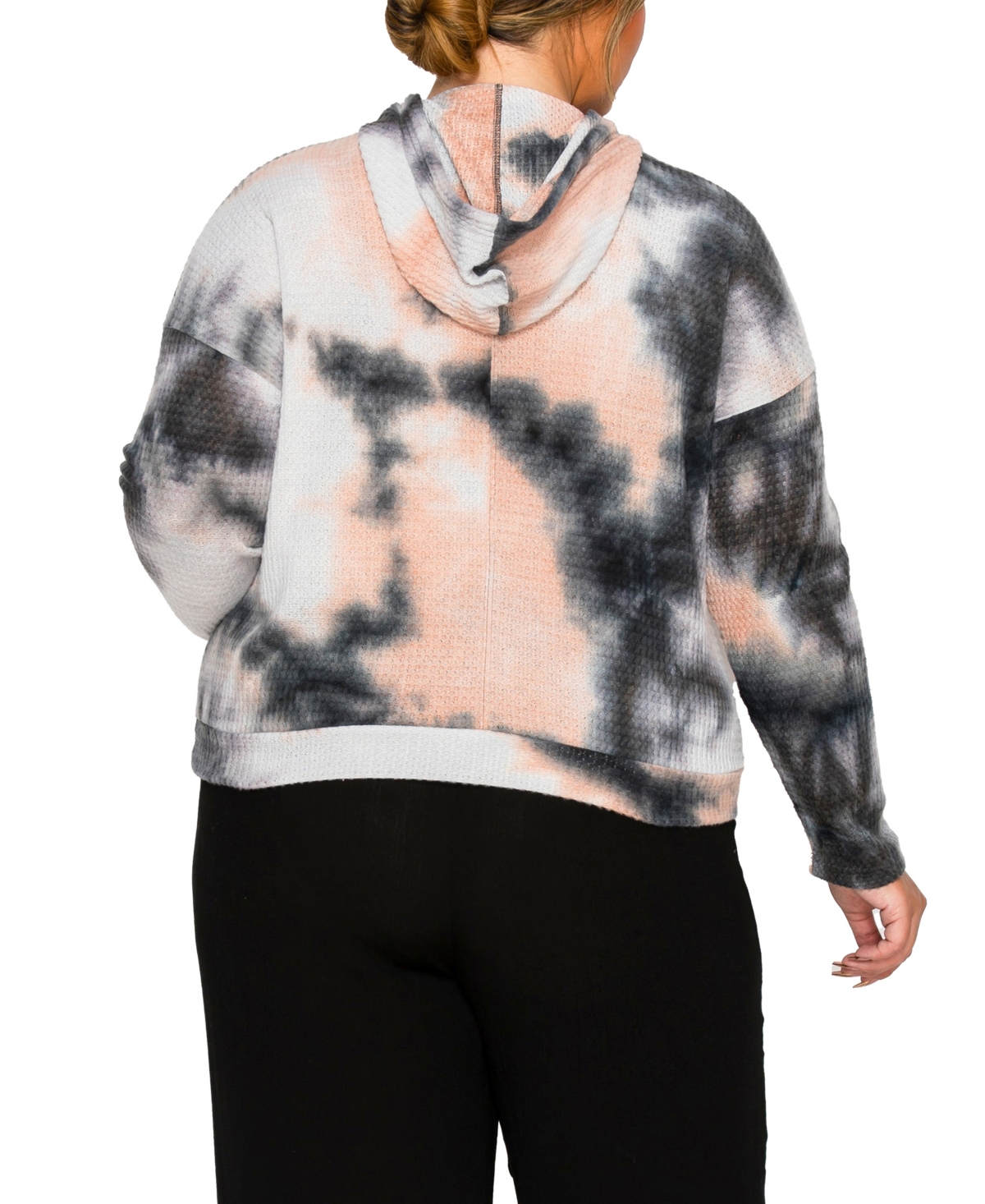 Coin 1804 Plus Size Brushed Tie Dye Waffle Drawstring Sweatshirt In Gray