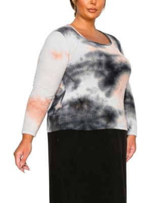 Plus Size Brushed Tie Dye Waffle Square Neck Top
