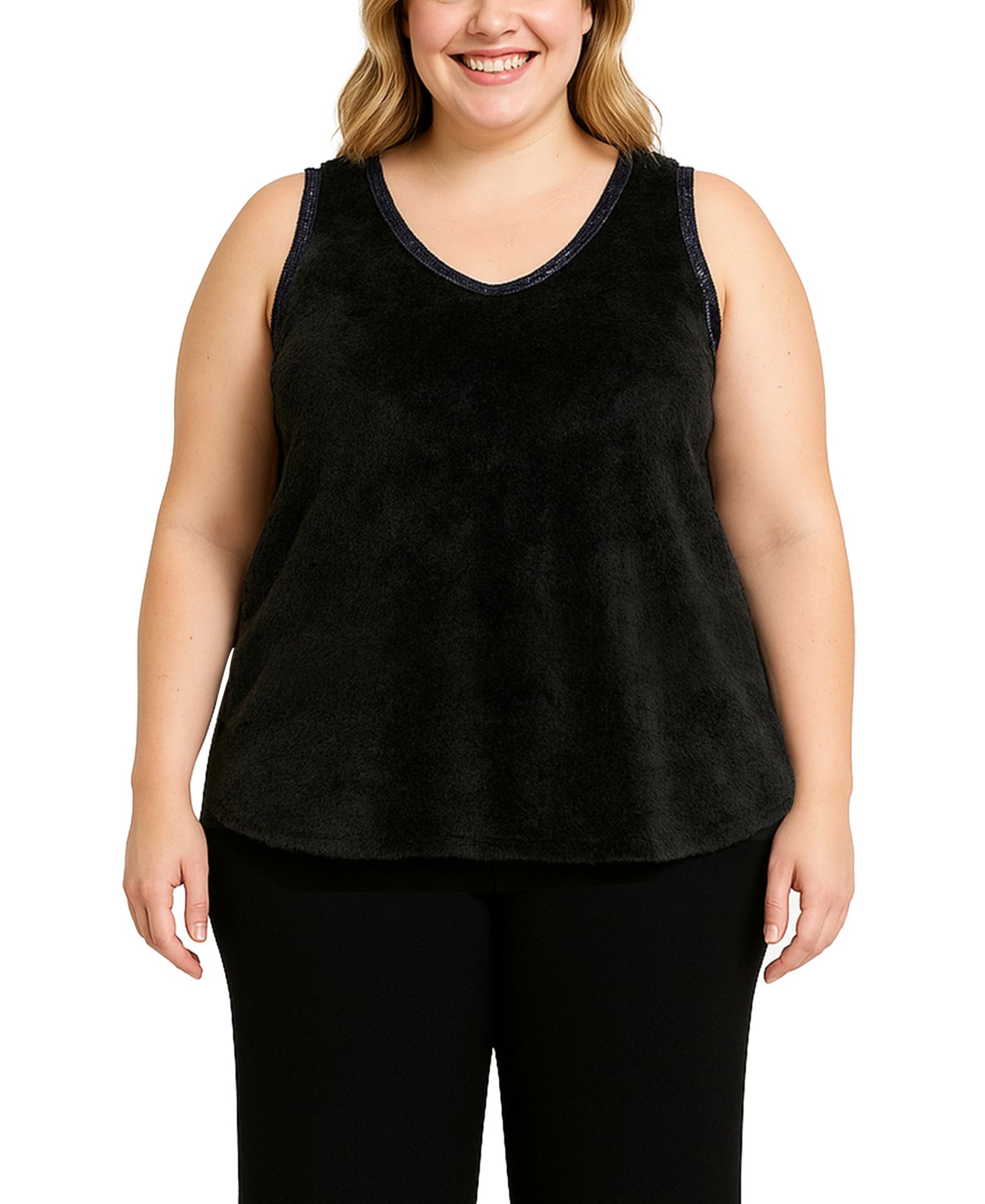Plus Size Cozy Rib Sequin Trim V Neck Tank Top