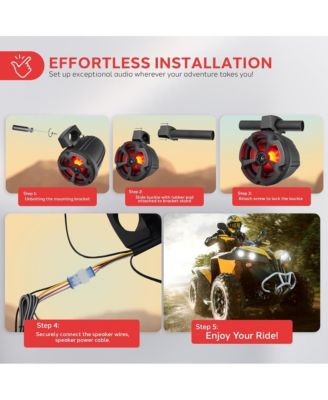 6.5'' Water-Resistant Marine / Off-Road BT Speakers, 1200 Watt Amplified Vehicle System with RGB Lights & Remote Control