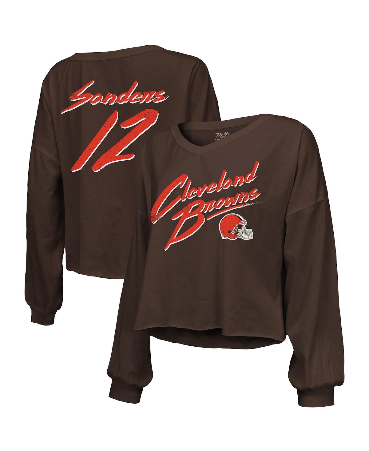 Majestic Threads Shedeur Sanders Brown Cleveland Browns Name & Number Off-shoulder Script Cropped Lo In Brown