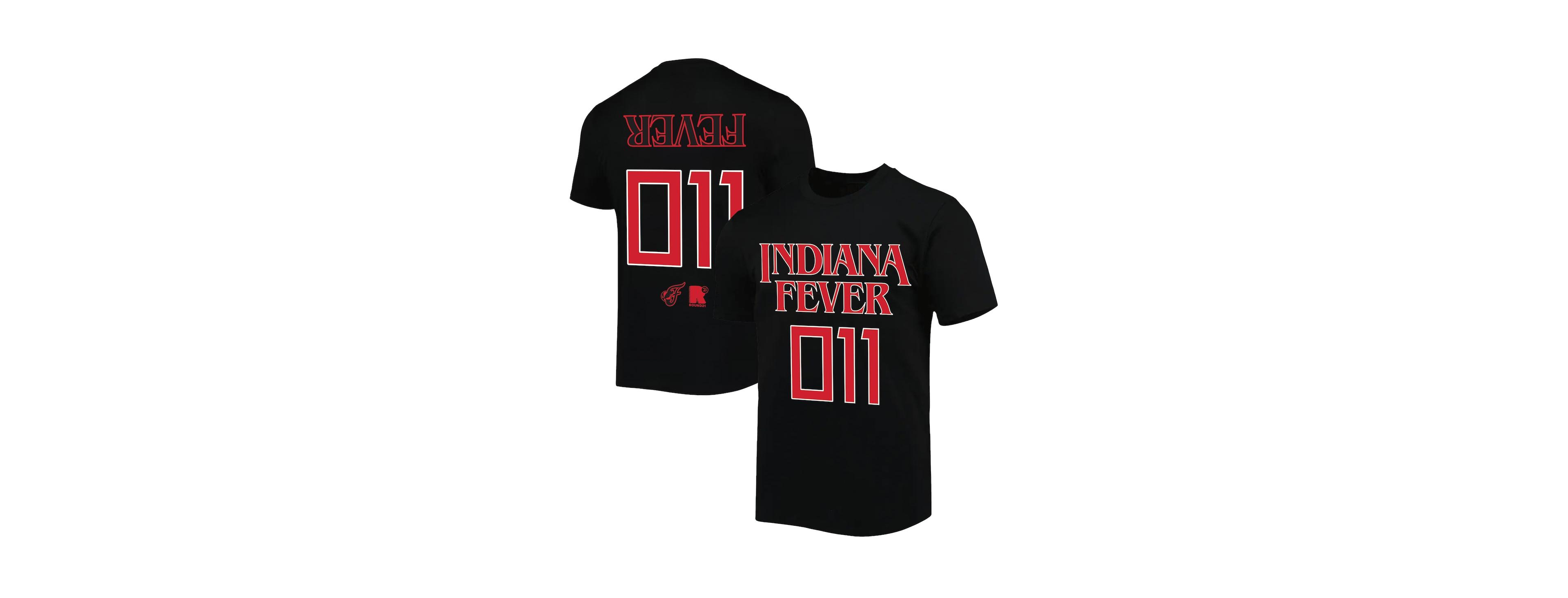 Round21 Men's and Women's Black Indiana Fever Stranger Things Premium Relaxed T-Shirt