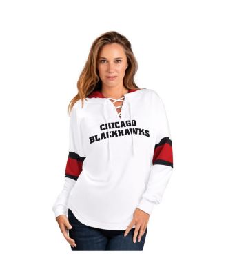 G-III 4Her by Carl Banks - Women's&nbsp;White Chicago Blackhawks Goal Zone Long Sleeve Lace-Up Hooded T-Shirt