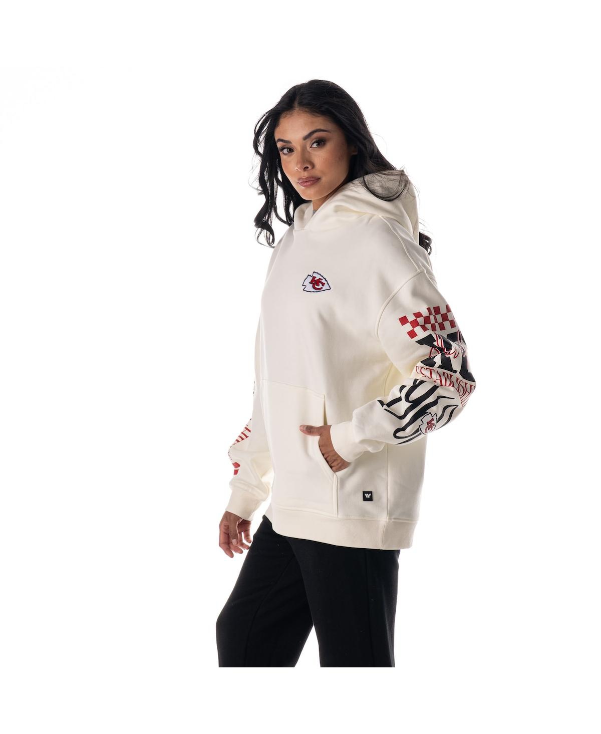 The Wild Collective Men's And Women's Cream Kansas City Chiefs Stacked Graphic Sleeve Fleece Hoodie In White