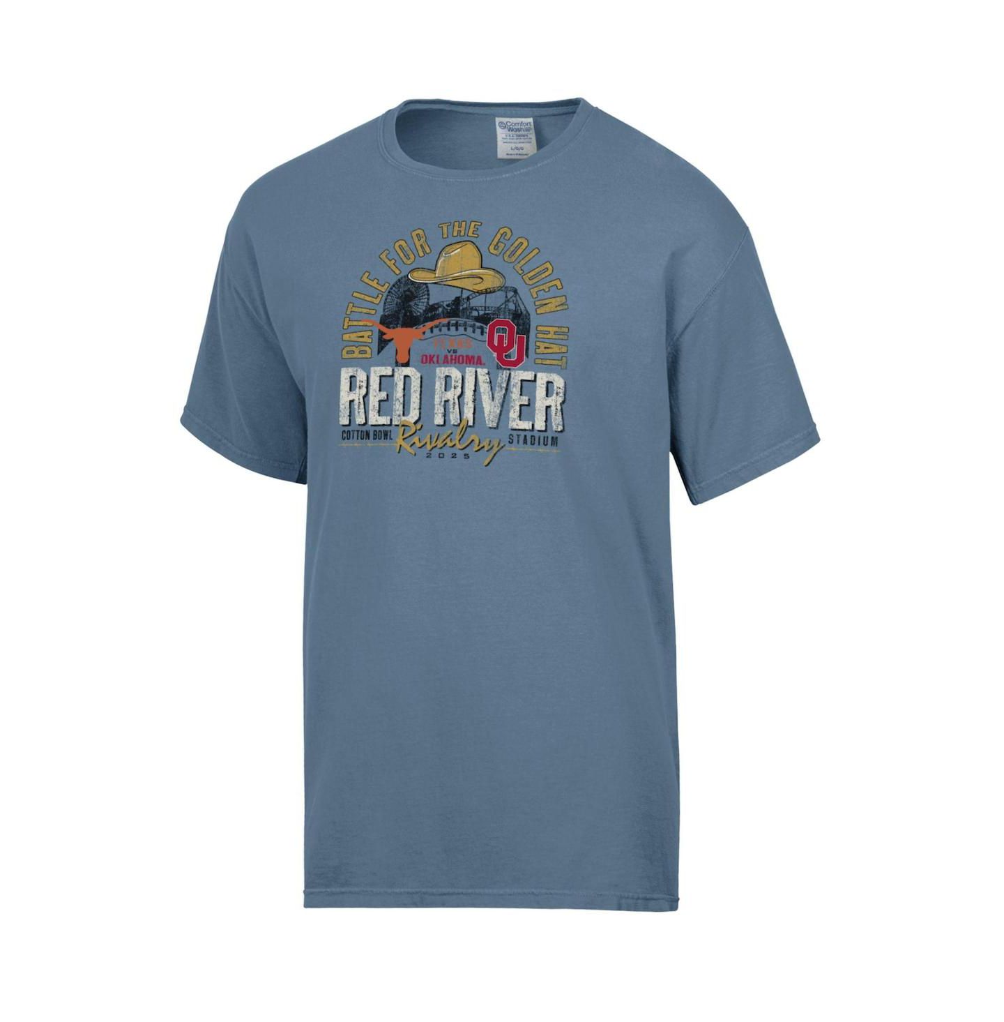 Мужская футболка Comfortwash Blue Texas Longhorns vs. Oklahoma Sooners Red River Rivalry Battle For The Golden Hat Matchup — фото 3