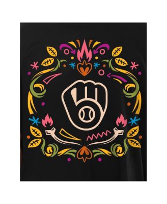 Men's Black Milwaukee Brewers Día de los Muertos Washed Oversized T-Shirt