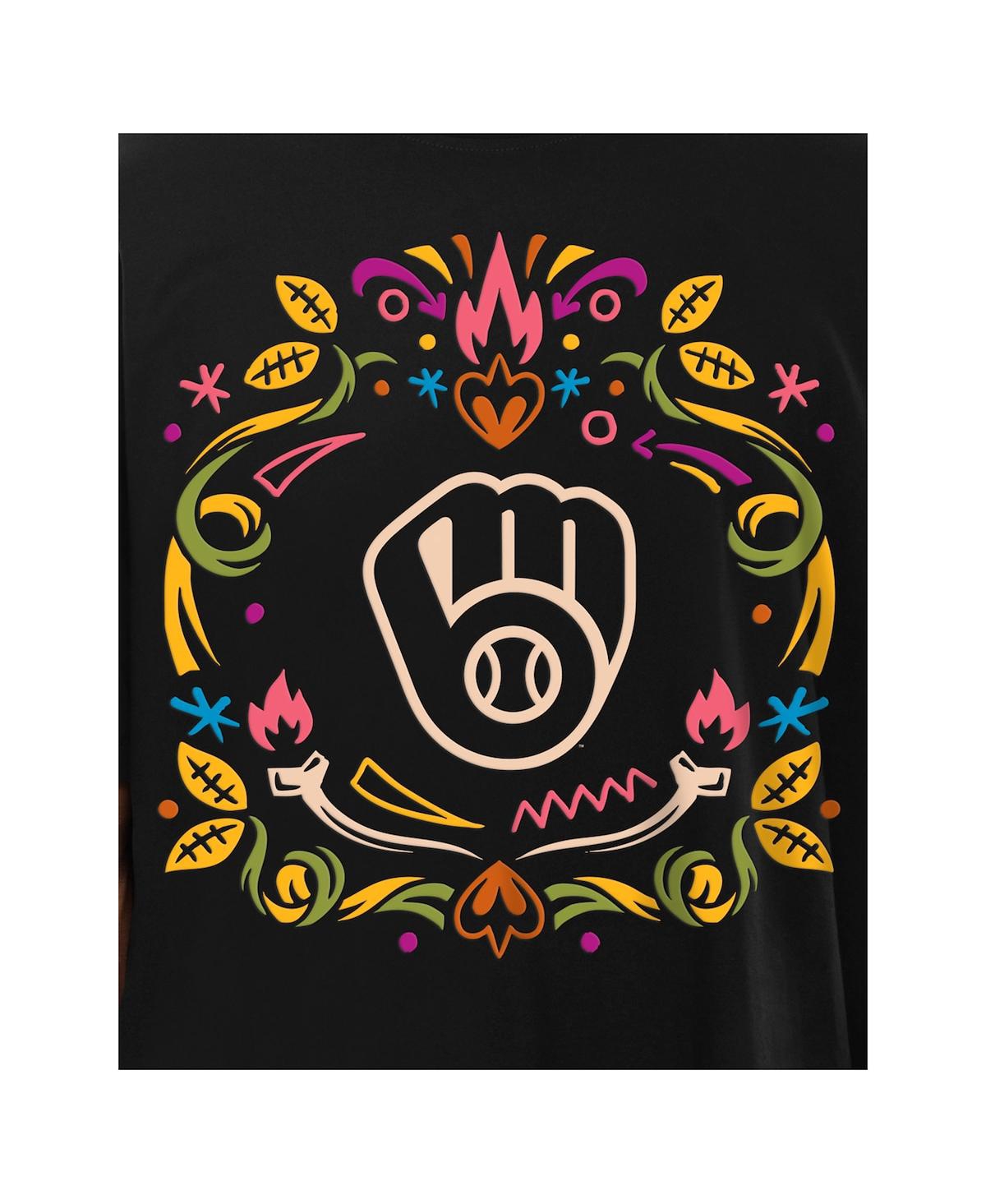 New Era Men's Black Milwaukee Brewers Dia de los Muertos Washed Oversized T-Shirt