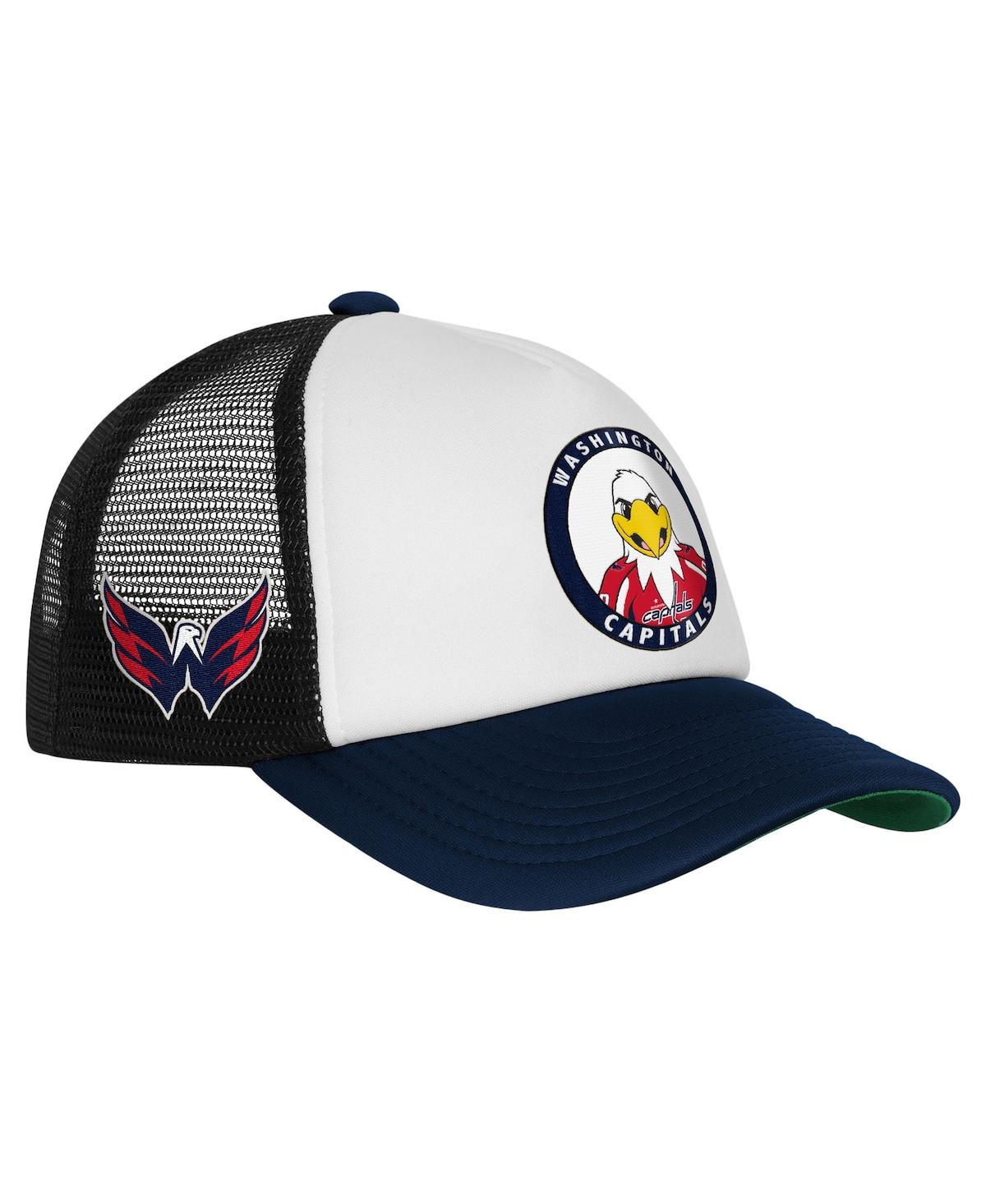 Mitchell & Ness Big Boys And Girls White Washington Capitals Mascot Adjustable Trucker Hat In Black