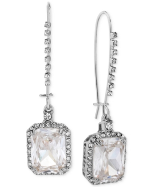 image of Betsey Johnson Silver-Tone Crystal and Pave Square Drop Earrings