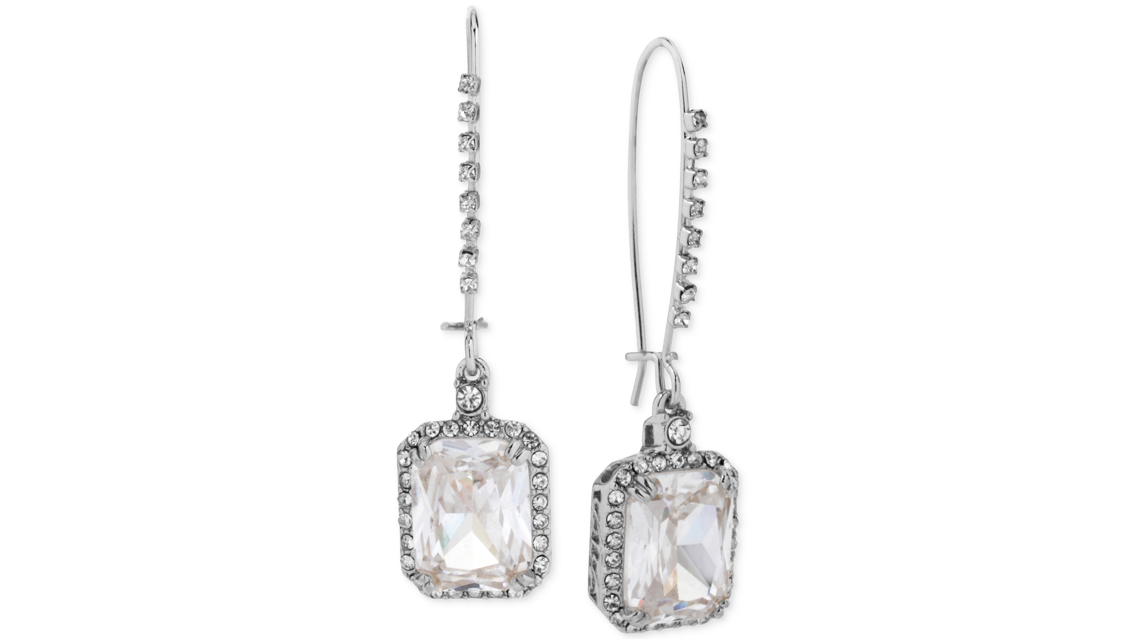 Betsey Johnson Silver-Tone Crystal and Pave Square Drop Earrings