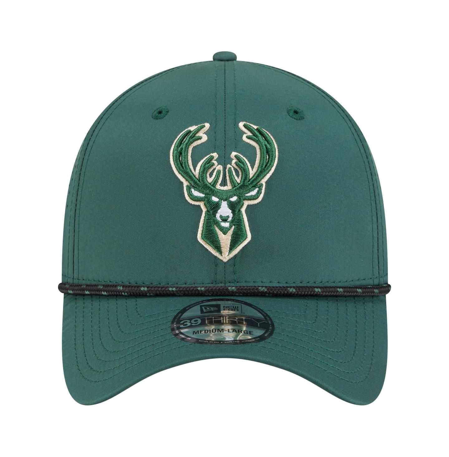 Мужская кепка New Era Hunter Green Milwaukee Bucks Featherweight Poly Rope Flex 39Thirty Hat — фото 2