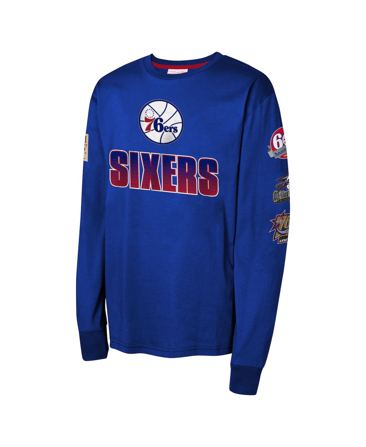 Mitchell & Ness Big Boys And Girls Royal Philadelphia 76ers Hardwood Classics All Over Long Sleeve T-shirt In Blue