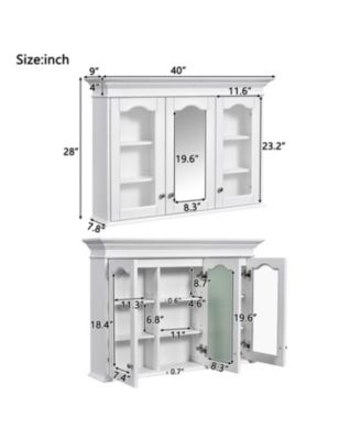 40 Inch Medicine Cabinet with Mirror Bathroom Storage Cabinet with Shelves Wall Mounted Bathroom Cabinet with Glass Doors