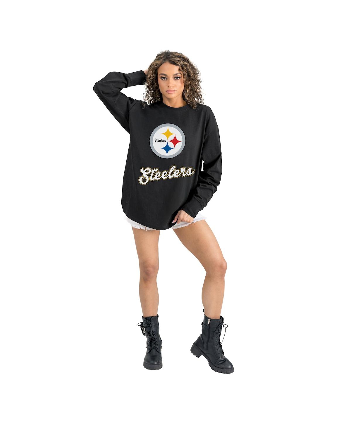 Gameday Couture Women's Black Pittsburgh Steelers Oversized Long Sleeve T-shirt In Black