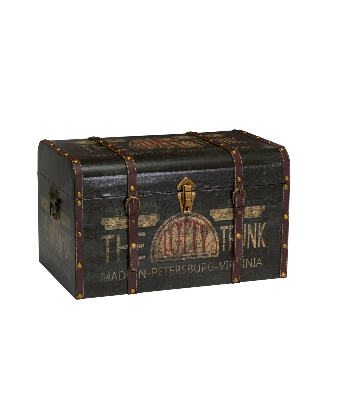 Household Essentials Large Decorative Trunk, Vintage Decoupage, Green and Black
