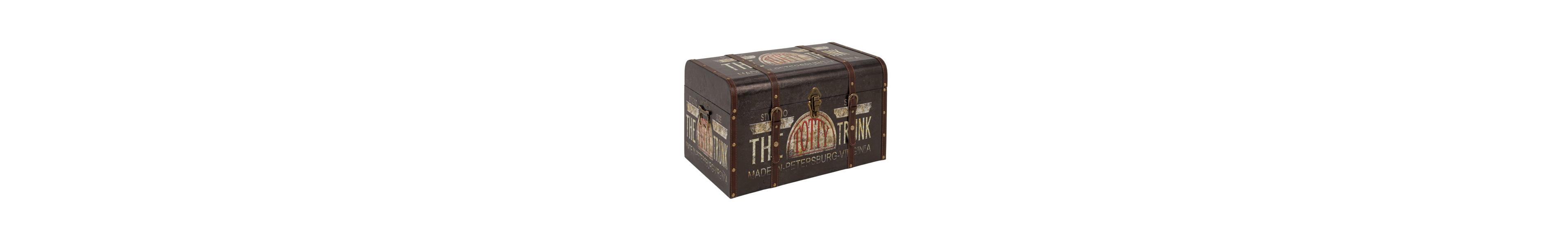 Household Essentials Large Decorative Trunk, Vintage Decoupage, Green and Black