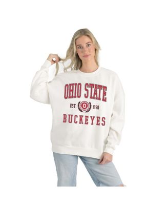 Gameday Couture - Women's White Ohio State Buckeyes Premium Fleece Drop Shoulder Oversized Pullover Sweatshirt