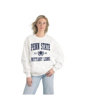 Women's White Penn State Nittany Lions Premium Fleece Drop Shoulder Oversized Pullover Sweatshirt