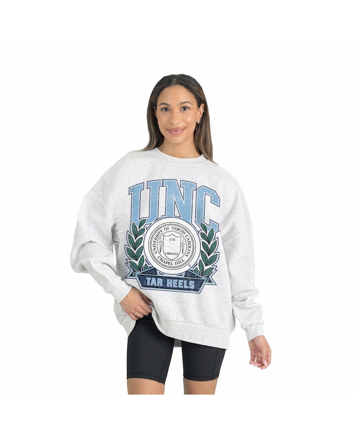 Gameday Couture Women's Gray North Carolina Tar Heels Premium Fleece Drop Shoulder Oversized Pullover Sweatshirt