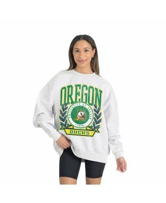 Gameday Couture - Women's Gray Oregon Ducks Premium Fleece Drop Shoulder Oversized Pullover Sweatshirt