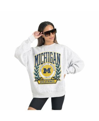 Women's Gray Michigan Wolverines Premium Fleece Drop Shoulder Oversized Pullover Sweatshirt