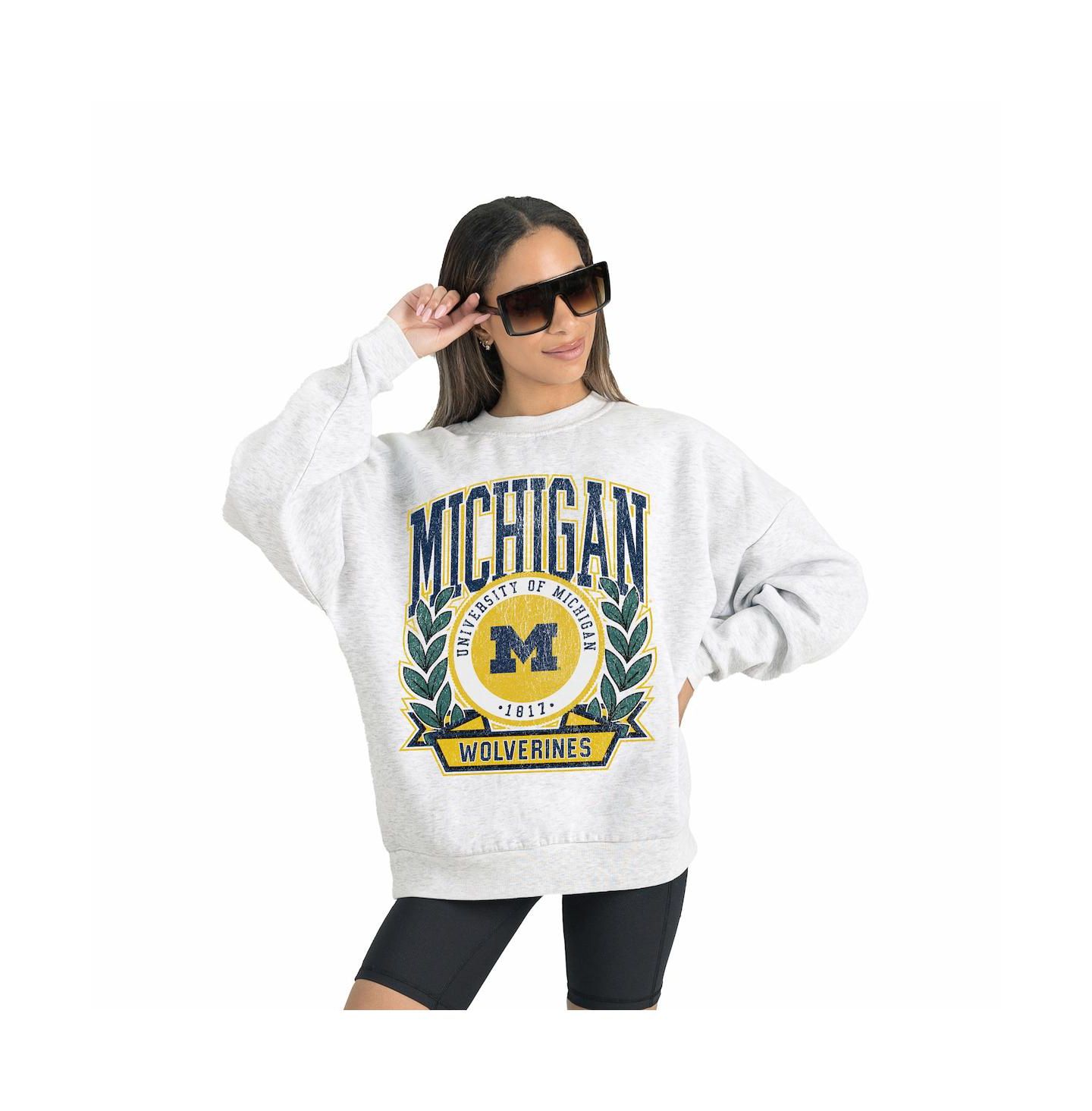Женская толстовка Gameday Couture Gray Michigan Wolverines Premium Fleece Drop Shoulder Oversized Pullover — фото 3