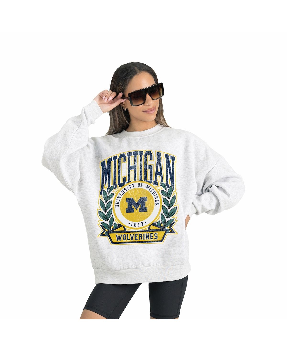 Gameday Couture Women's Gray Michigan Wolverines Premium Fleece Drop Shoulder Oversized Pullover Sweatshirt In Green