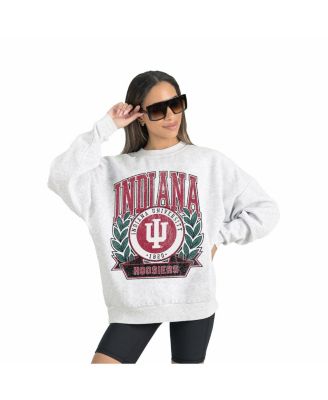 Women's Gray Indiana Hoosiers Premium Fleece Drop Shoulder Oversized Pullover Sweatshirt