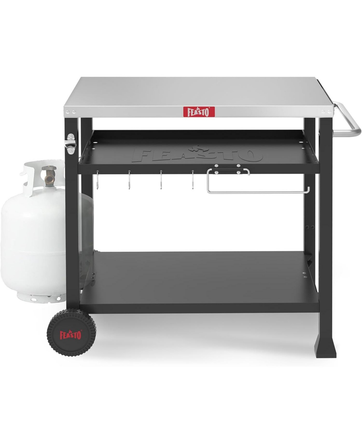 3Shelf Outdoor Grill Table Pizza Oven Table for Outside Movable Grill Cart with Wheels Indoor Outdoor Cooking Station