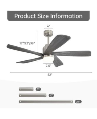 52-inch Modern Stylish Sand Nickel 5-Blade Ceiling Fan with Remote Control and Light Source