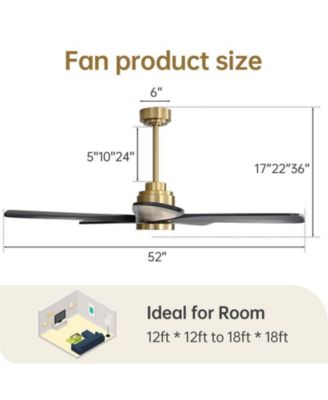 52-inch Modern Stylish Golden 5-Blade Ceiling Fan with Remote Control and Light Source