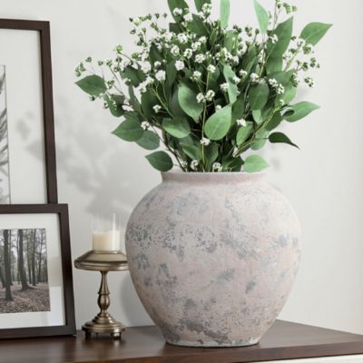 10.7" Mottled Gray Cement Globe Vase, Round Decorative Accent for Home Decor
