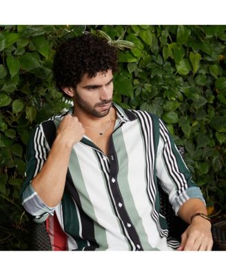 Men's Jungle Green & Cream White Multitrack-Striped Shirt