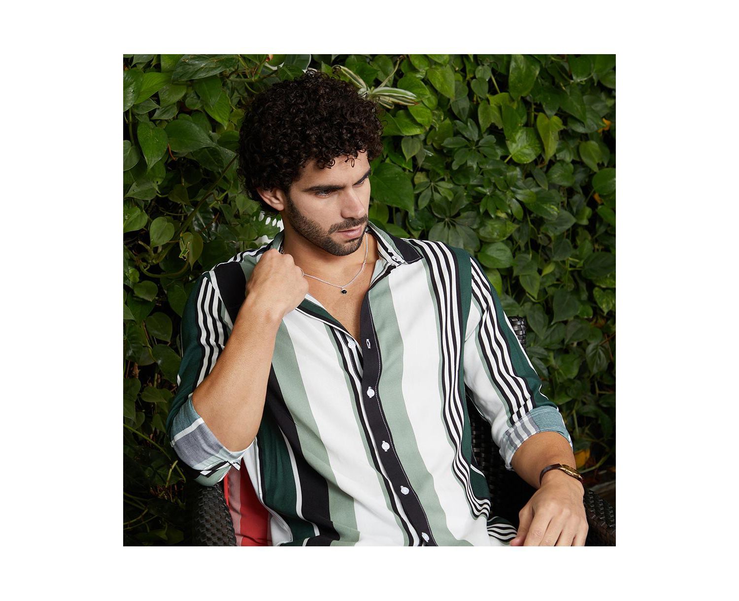 Men's Jungle Green & Cream White Multitrack-Striped Shirt