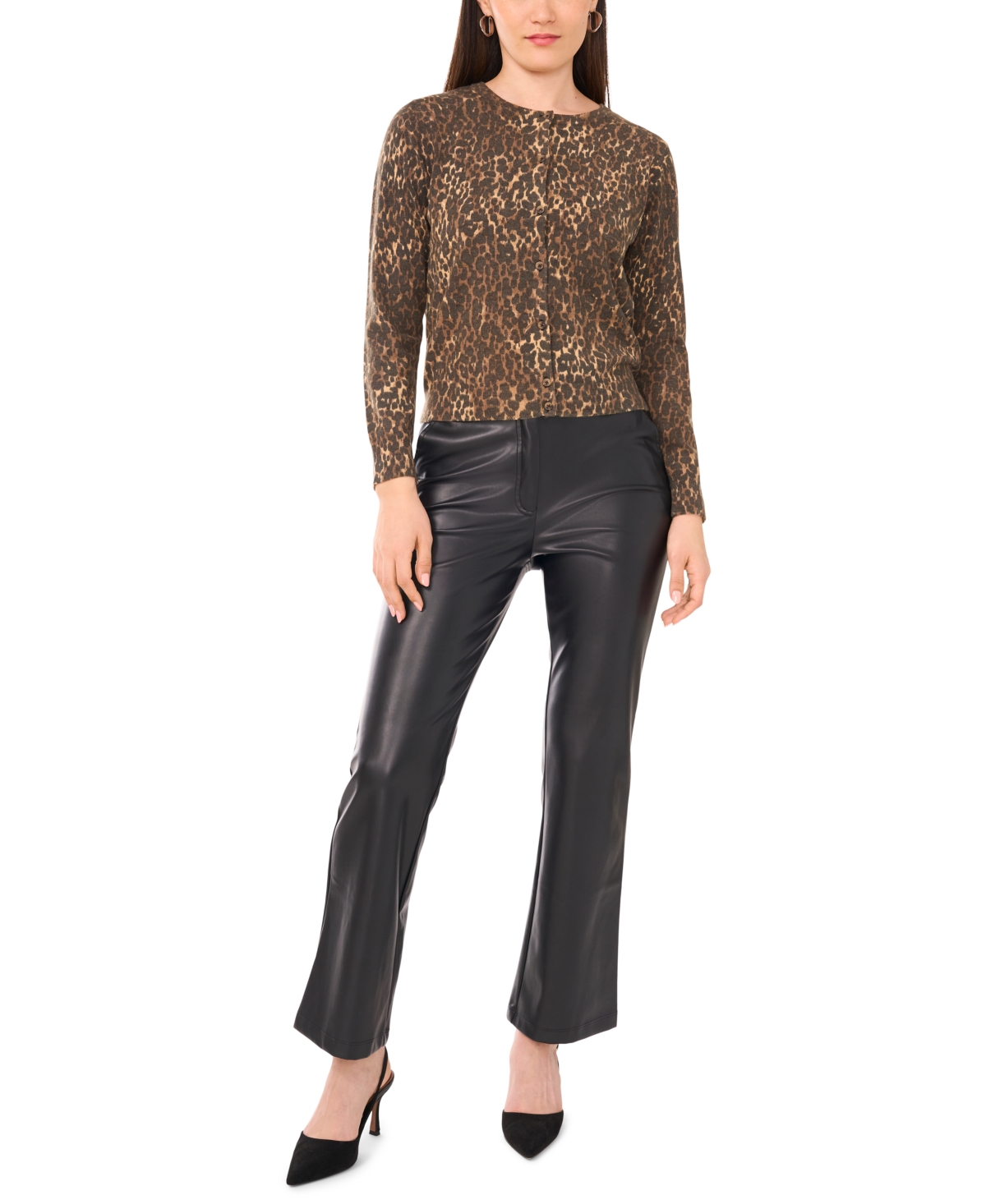 Vince Camuto Women's Leopard Print Long-sleeve Cardigan Sweater In Brown