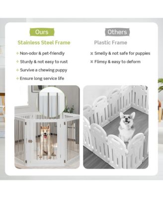 6-Panel Freestanding Dog Gate Foldable Walk-Through Playpen w/ 4 Support Feet