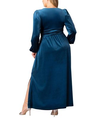 Plus Size Vivienne Long Sleeve Velvet Evening Gown with Pockets