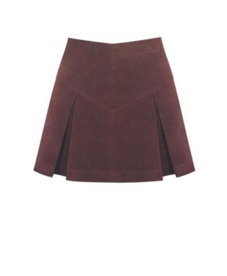 Women's Faryn Mahogany Faux Suede Pleated A-Line Mini Skirt