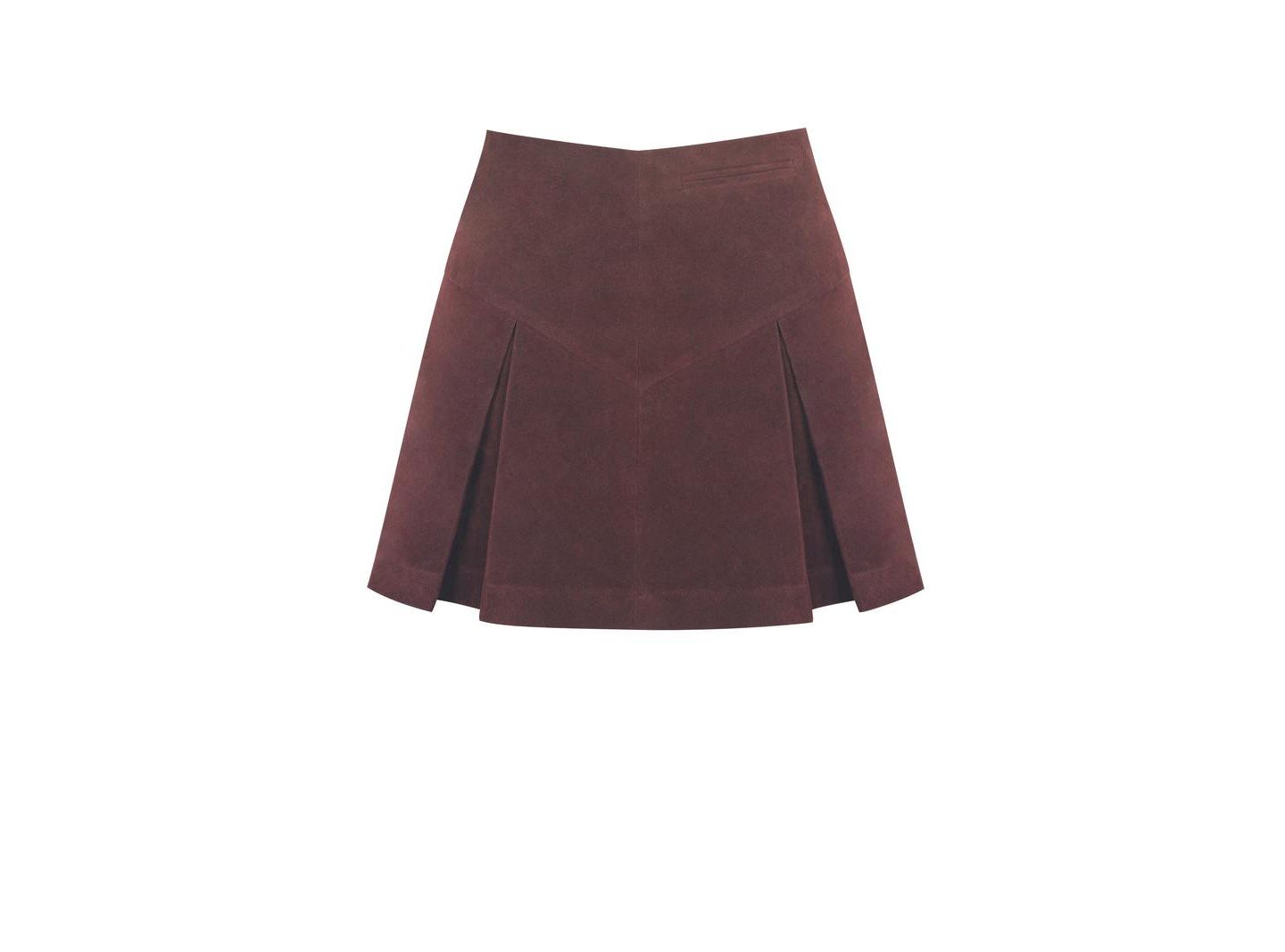 Женская юбка Miss Circle Faryn Mahogany Faux Suede Pleated A-Line Mini, цвет: Красное дерево — фото 5