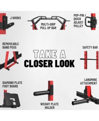 Power Cage with Cable Crossover & Lat Pulldown System, 1500LB Home Gym Rack (Red)