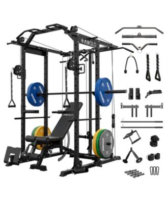 Power Cage with Cable Crossover & Lat Pulldown System, 1500LB Home Gym Rack (Red)