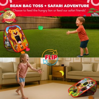 Safari Sling | 2-in-1 Bean Bag Toss Game for Kids | 5-Second Setup Kids Cornhole Game Set | Outdoor Toddler Activities