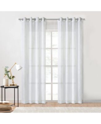 Diamante Sheer Grommet Exclusive Embroidered Diamond Pattern Curtain Panel 52" x 63" White