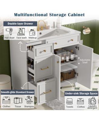 36 Inch Bathroom Vanity with Ceramic Sink Adjustable Shelves Modern Storage Cabinet for Small and Medium Bathrooms