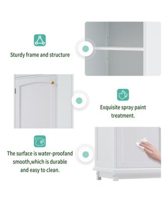 63 Inch Freestanding Bathroom Storage Cabinet with Glass Doors and Adjustable Shelves MDF Floor Cabinet for Bathroom