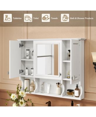 35 x 28 Wall Mounted Bathroom Medicine Cabinet Modern Bathroom Wall Cabinet with Mirror and Open Shelves Mirror Cabinet for Bathroom Storage