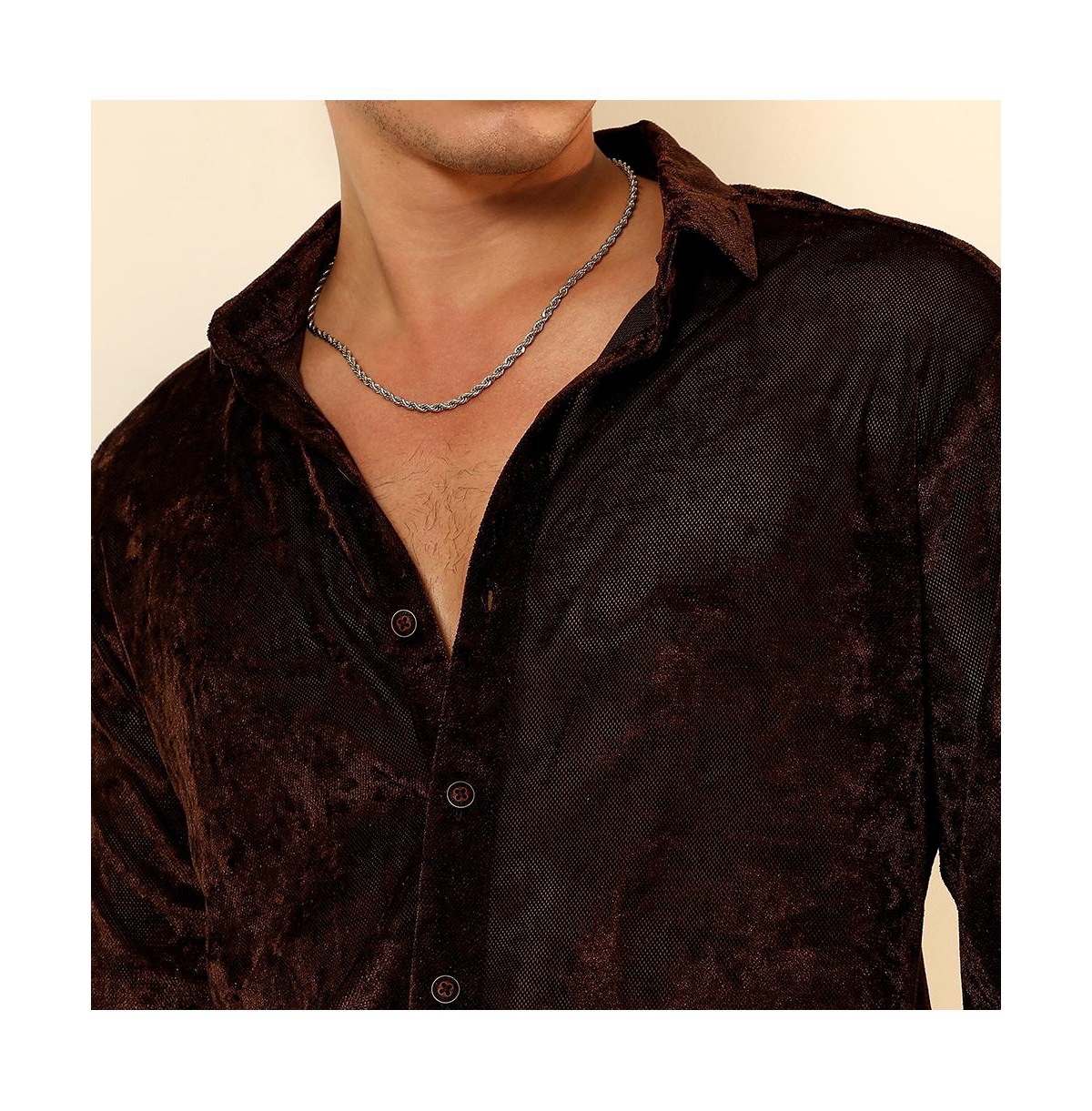 Campus Sutra Men's Chocolate Brown Solid Velvet Shirt