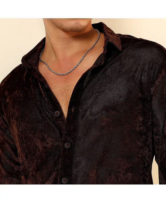 Men's Chocolate Brown Solid Velvet Shirt - thumbnail 6