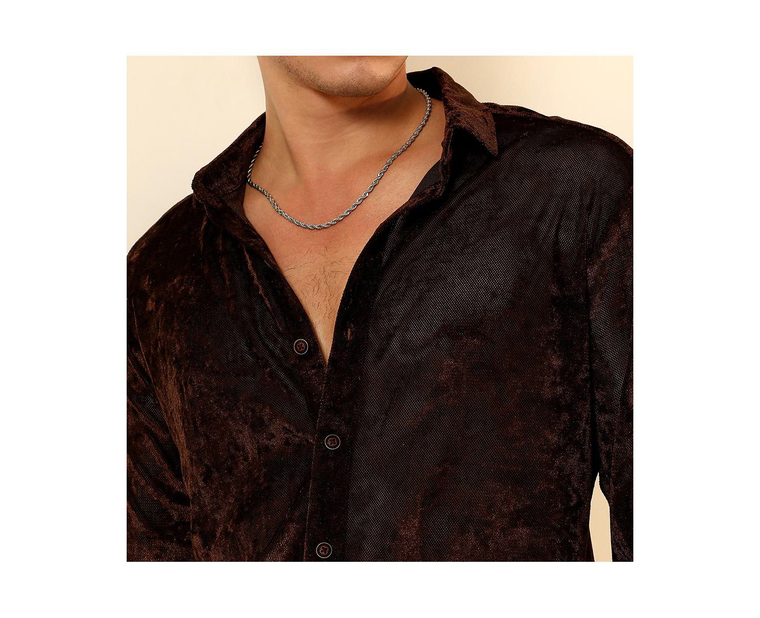 Men's Chocolate Brown Solid Velvet Shirt