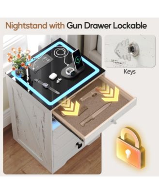 Smart LED Nightstand  Wood  3-Color Lights  Drawers & Charging Station